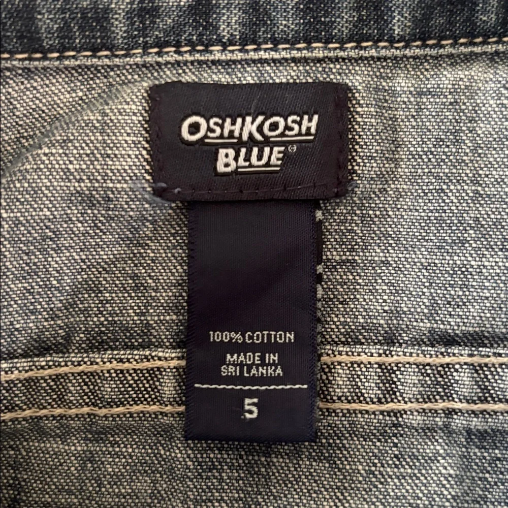 Oshkosh Girls Denim Jean Jacket Pink Floral Embroidery Button Front Girls Size 5